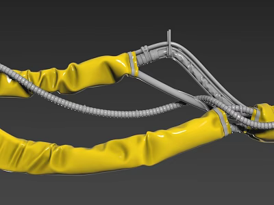 Yellow Rubber Hose With Gray Metal Connections Flexible Joints And Durable Structure 3d model