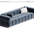 Modern Blue Velvet Sectional Sofa With Tufted Design And White Cushion