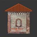 Small Red Brick Structure Featuring Arched Windows And Orange Tiled Roof 3d model