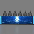 Six Suits Figures Over Large Screen Featuring Glowing Number 2 Tech Scene 3d model