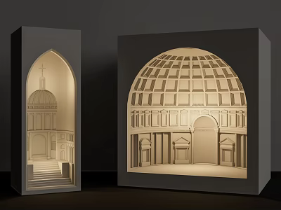3D Carved Architectural Wall Lamps With Arched Dome Design And Warm Illuminated Glow 3d model