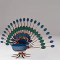 Peacock Shaped Single Chair With Blue Upholstered Seat Green Blue Feather Decorations And Metal Frame