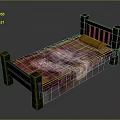 Wooden Bed With Fuzzy Blanket And Straw Mattress In Simple Rustic Style