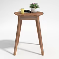 Stylish Wooden Round Side Table With Lower Shelf And Decorative Plants