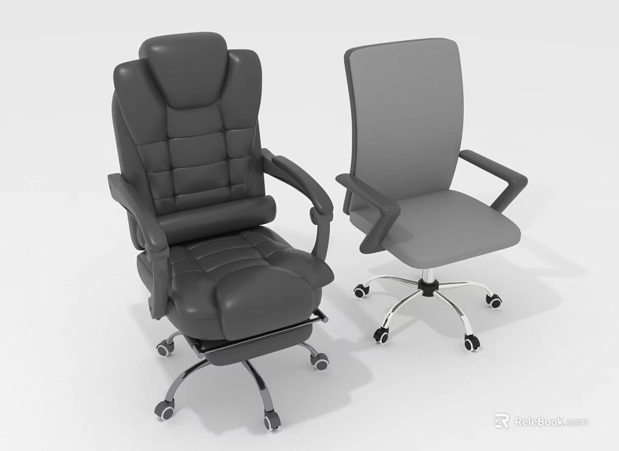 Ergonomic Office Chairs With Black Leather Gray Mesh And Rolling Wheels Design 3d model 