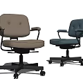 Two Modern Beige And Blue Office Chairs With Armrests And Swivel Wheels