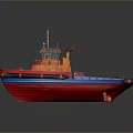 Orange Red Tugboat 3D Model With Wheelhouse Crane And Deck Railings