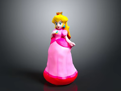Cute Princess Doll With Pink Long Dress Golden Crown And Blue Eyes 3d model