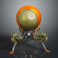 Orange Spherical Robotic Character With Green Mechanical Legs And Blue Details