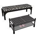 Stylish Black Frame Bench And Stool With Zebra Pattern And Striped Cushions And Shoe Rack