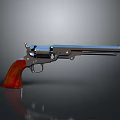 Classic Revolver Firearm With Silver Metal Body And Red Wooden Grip Design