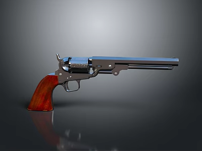 Classic Revolver Firearm With Silver Metal Body And Red Wooden Grip Design 3d model
