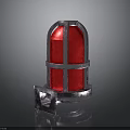 Vintage Red Decorative Lantern Enclosed In Metal Cage With Square Base