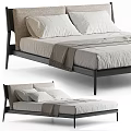 Modern Minimalist Double Bed With Wooden Frame White Pillows Gray Blanket And Soft Mattress