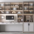 Modern Home Office Desk With Drawers Computer Monitor Table Lamp And Glass Door Bookshelf
