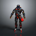 Futuristic Sci Fi Mech Warrior In Black Red Blue Armored Suit With Large Weapon 3d model