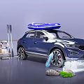 Blue SUV Roof Mounted Inflatable Boat With Lifebuoy Paddles And Outdoor Gear