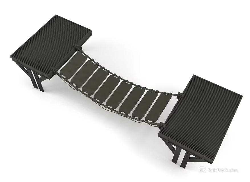 Black Modern Simple Structure Bridge With Two End Platforms And Connecting Parts 3d model 