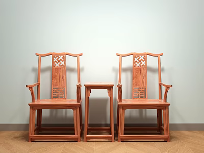 Chinese Style Solid Wood Carved Leisure Chairs With Small Table Two Pieces 3d model