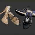 Stylish Light Colored High Heels And Dark Running Sneakers For Daily Use