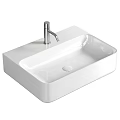 Modern Square White Countertop Washbasin with Chrome Faucet and Sleek Design