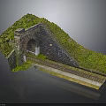 Detailed Miniature Railway Scene With Brick Arch Green Slope And Track
