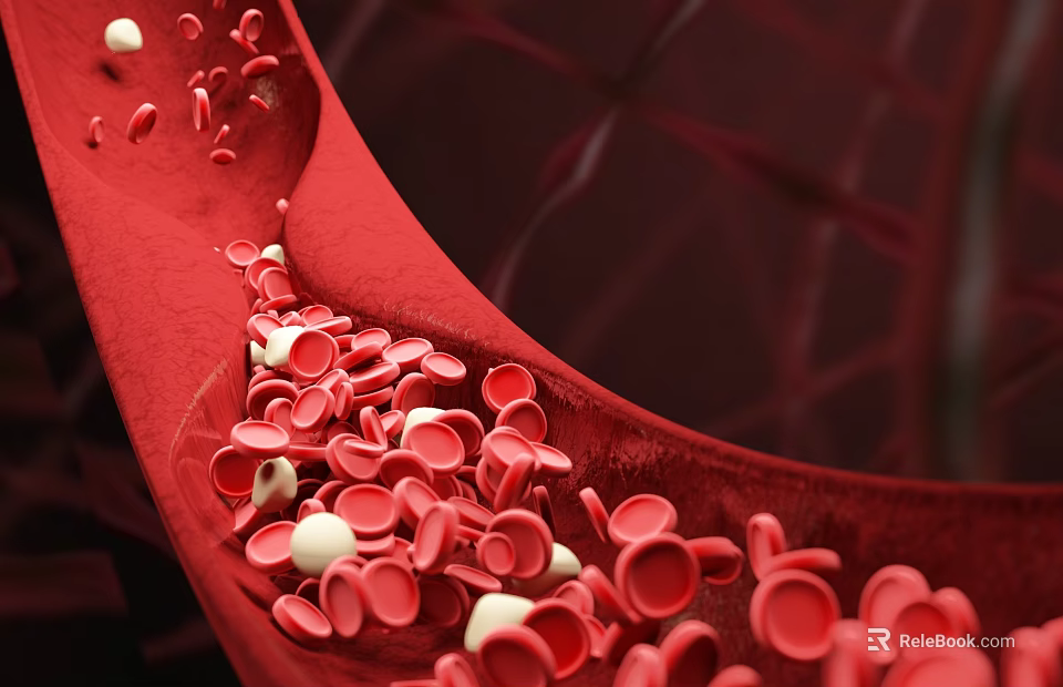 Human Organ System Visualizing Blood Vessel With Red And White Blood Cells 3d model 