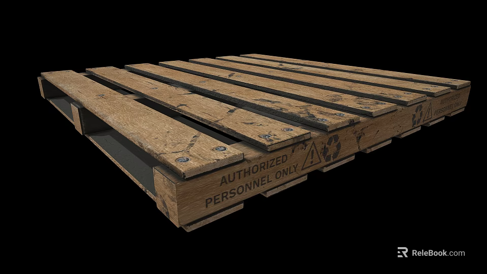 Wooden Pallet Furniture With Slats Nails And Authorized Personnel Only Label 3d model 