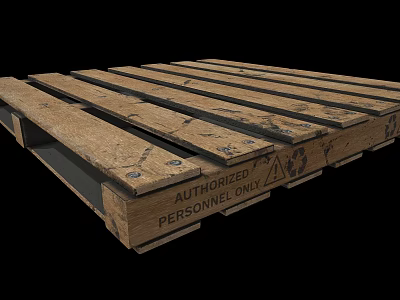 Wooden Pallet Furniture With Slats Nails And Authorized Personnel Only Label 3d model