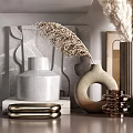 Modern Minimalist Shelf Decorative Ornament Sets With Vases Dried Pampas Sculptures And Books