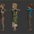 Four Detailed 3D Characters in Various Costumes Standing with Arms Outstretched