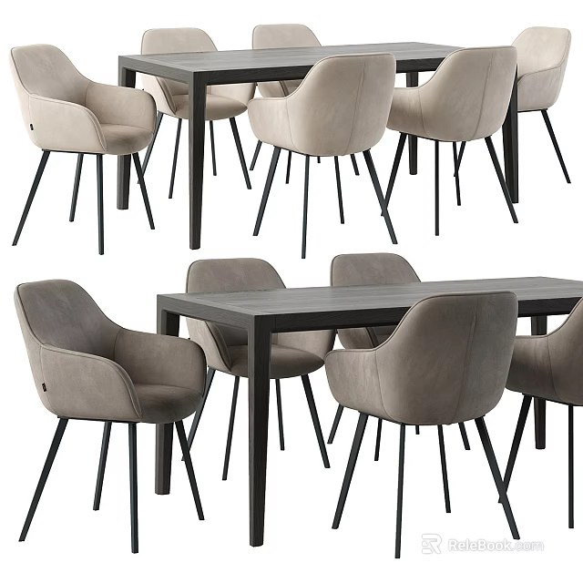 Modern Gray Dining Table With Beige Chairs And Black Legs Design 3d model