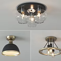 Modern Flush Mount Ceiling Lights with Glass Shades Brass Base and Ring Shapes 3d model
