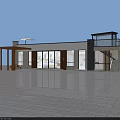 Modern Detached Villa With Large Glass Windows Wooden Entrance And Balcony