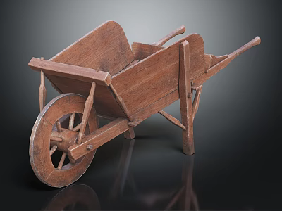Antique Wooden Wheelbarrow With Single Wheel Wooden Body And Classic Handles Design 3d model