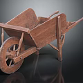 Antique Wooden Wheelbarrow With Single Wheel Wooden Body And Classic Handles Design