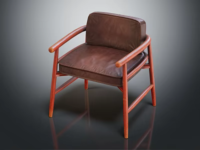 Brown Leather Upholstered Leisure Chair With Wooden Arms And Legs And Modern Design 3d model