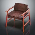 Brown Leather Upholstered Leisure Chair With Wooden Arms And Legs And Modern Design