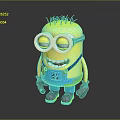 Minion Character With Yellow Body Blue Overalls Large Goggles Black Spiky Hair And Grinning Expression