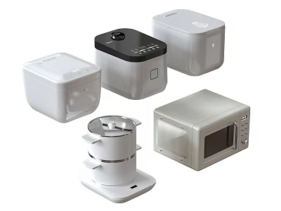 Modern Home Kitchen Appliances Including Rice Cookers Microwave Ovens And Steamers 3d model