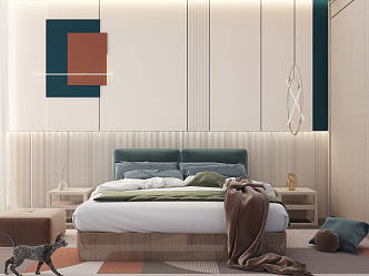 Modern background double bed background wall bed 3d model