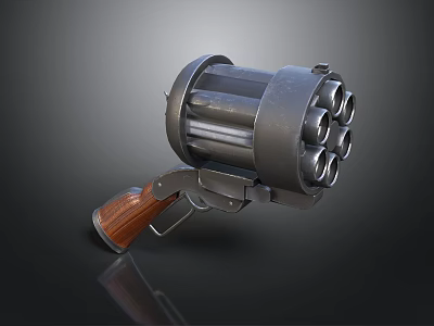Multi Barrel Space Rocket Launcher With Metallic Structure And Wooden Grip 3d model