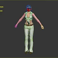3D Female Character Wearing White Top And Pants With Red Belt Standing In Gray Background