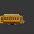 Vintage Yellow Tram Train With White Roof And Overhead Wire On Tracks