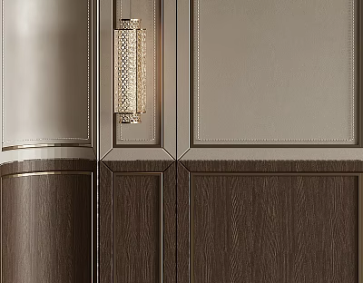 Modern Wooden Wall Paneling Design In Neutral Tones With Metal Trim And Decorative Borders 3d model