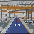 Industrial Building Components In Factory Interior With Steel Structure Overhead Crane And Safety Railings