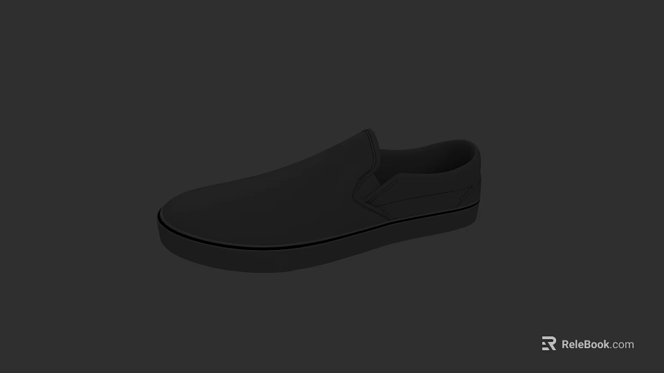 Black Slip On Shoes With Minimalist Design For Casual Everyday Wear 3d model 