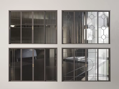 Modern Interior Sliding Doors With Decorative Glass Panels And Metal Frames 3d model