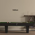 Poliform Billiard Table With Green Surface Billiard Balls And Cues On Cue Rack