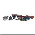 Various Designed Industrial Warehouse Buildings With Colorful Roofs And Structures